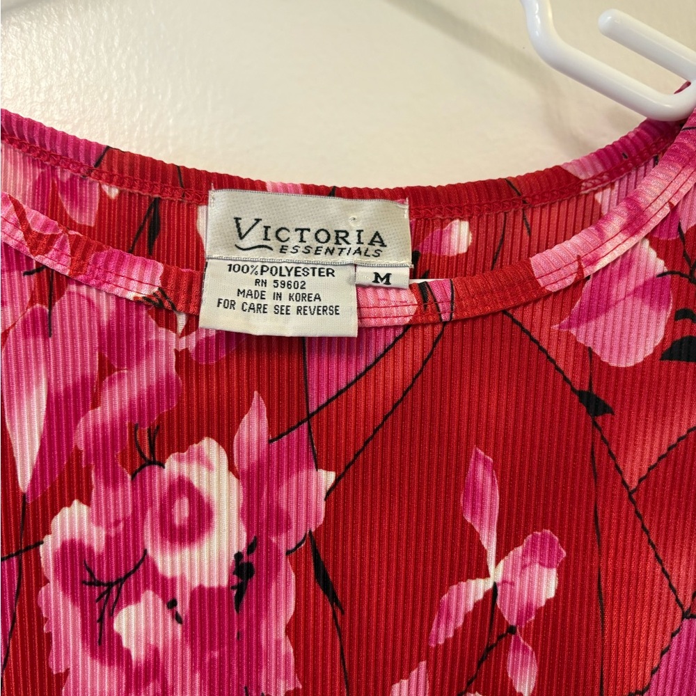Vtg y2k Victoria Essentials Floral Top Red Pink - Picture 2 of 4